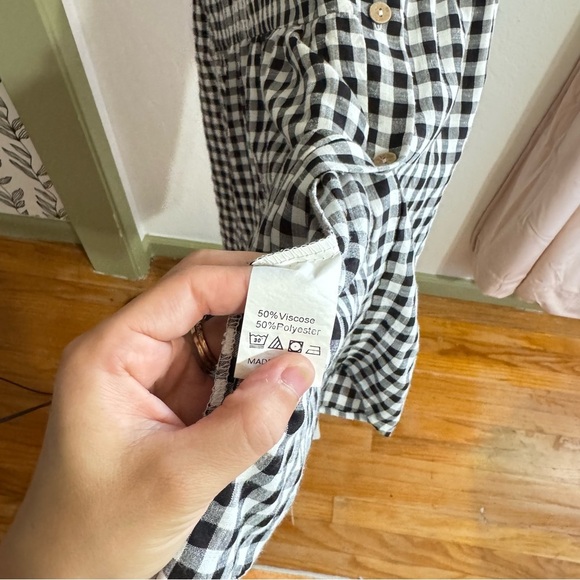 Black White Gingham Plaid Check Midi Button Down Tiered Dress XL - Picture 5 of 9